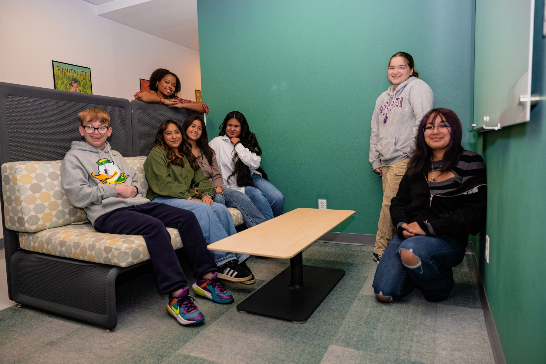 Students gathered in the school lounge